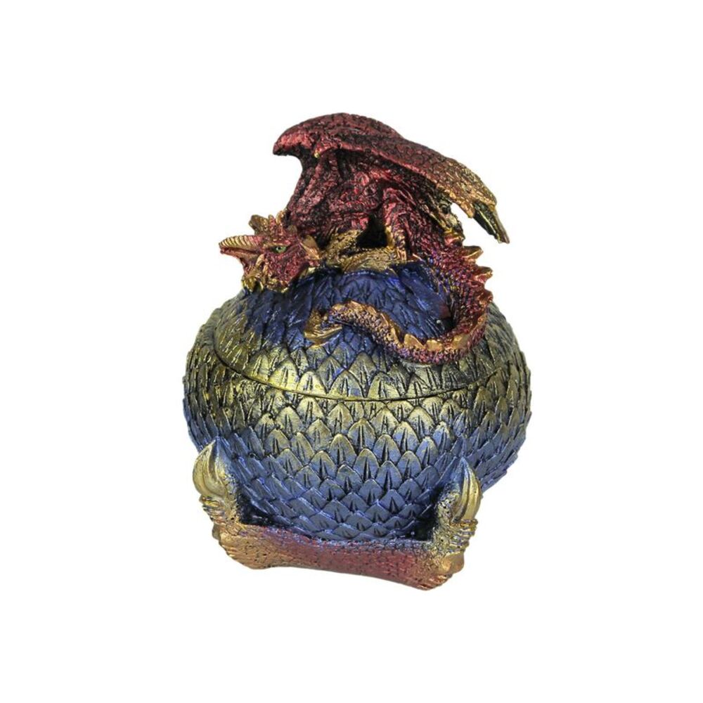 Hand Painted Red and Blue Sleeping Dragon On Egg Lidded Trinket Box